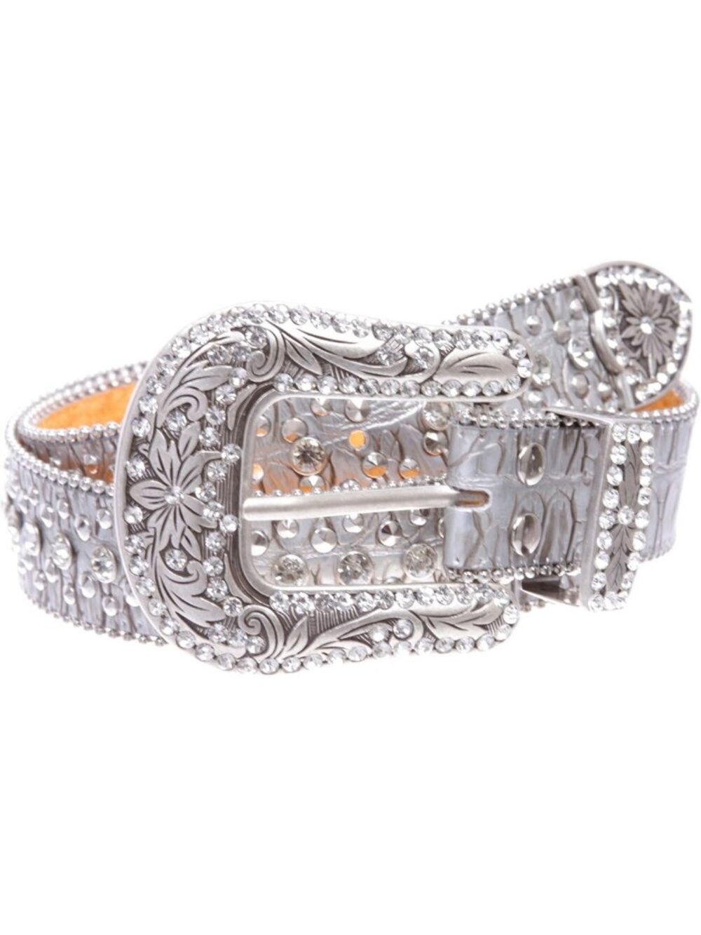 Stylish Western Cowgirl Faux Alligator Leather Belt with Rhinestone Studs
